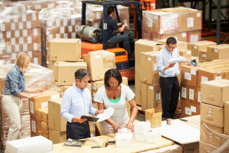 boxes in warehouse being unpacked image