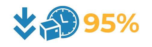 An icon of a downward arrow, a package, and a clock positioned next to the text "95%" in large, yellow font. The symbols and text likely represent a high efficiency or completion rate, possibly related to delivery or processing times in freight management software.