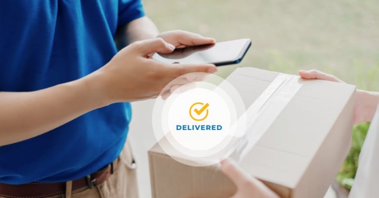 courier marking an item as delivered on a device